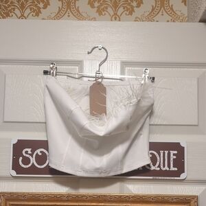 White Feather Trim Bustier Top